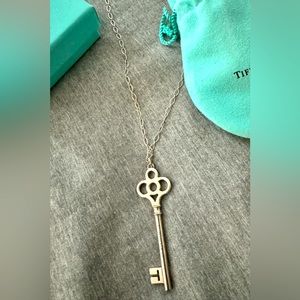 Tiffany & Co. Large Sterling Silver 925 Crown Key Pendant With Tiffany Necklace